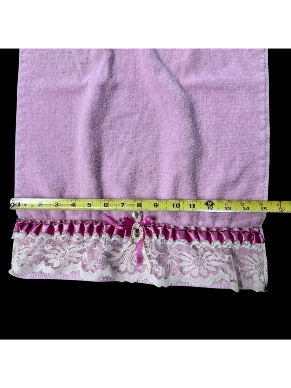 Vintage Pink Hand Towel Washcloth Set Lace Ribbon Romantic Granny Bathroom